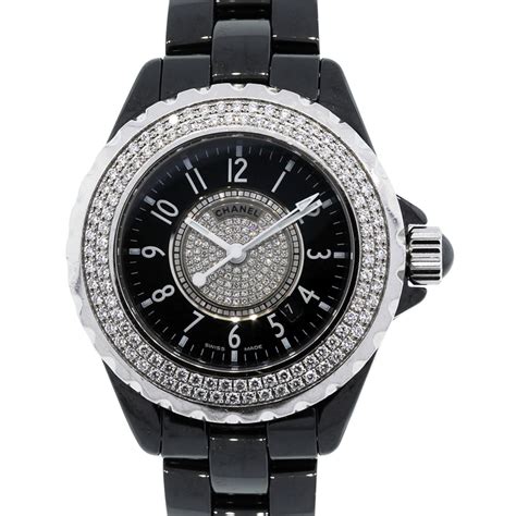 small ladies chanel watch 18k diamond bezel black|More.